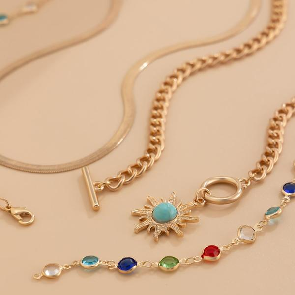 3pc Boho Sunflower Layered Necklaces