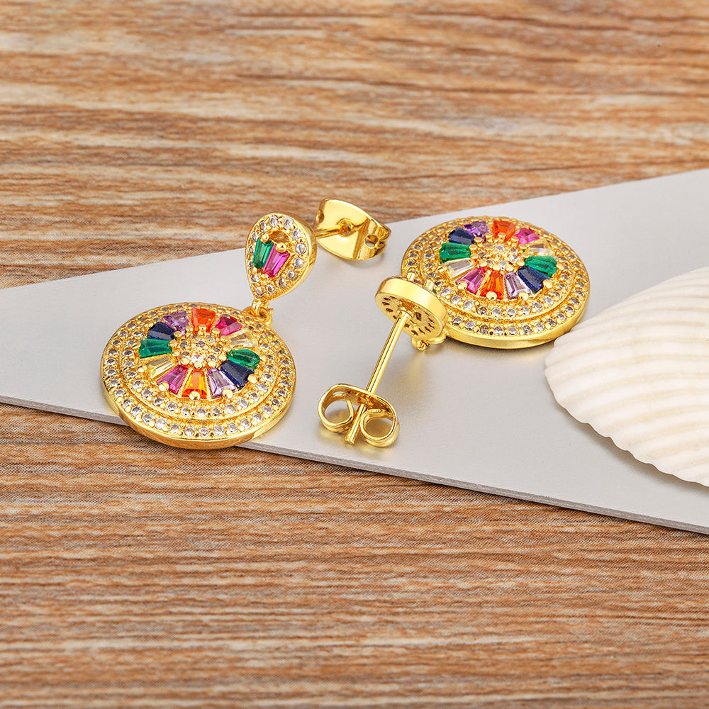 Gold Multicolor Gemstone Earrings