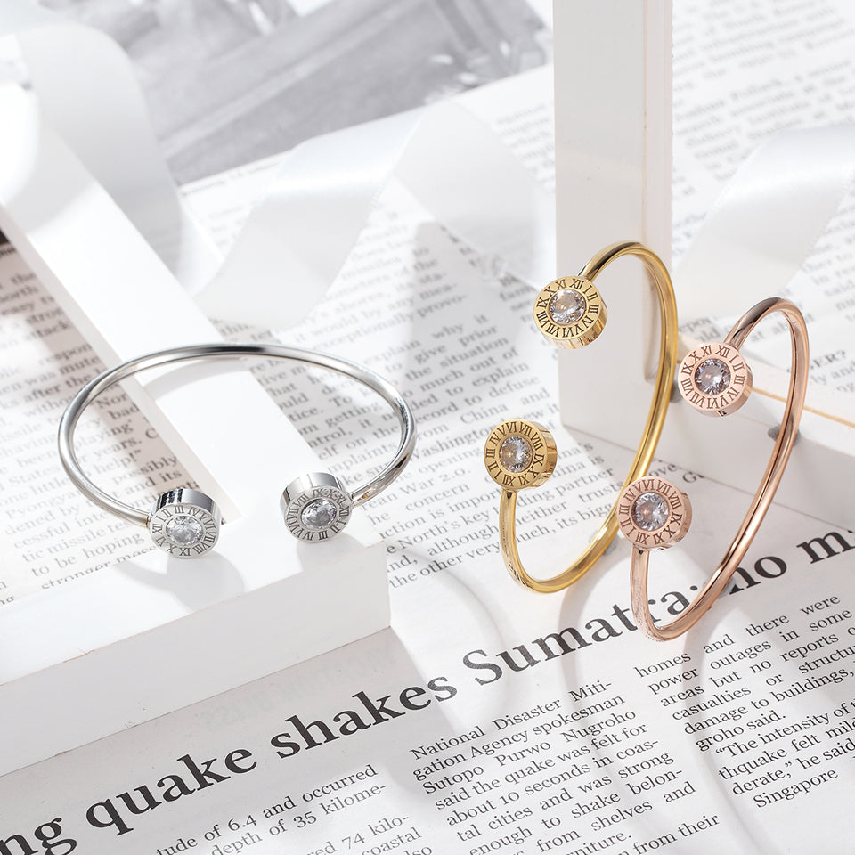 Roman Numeral Open Cuff Bracelet