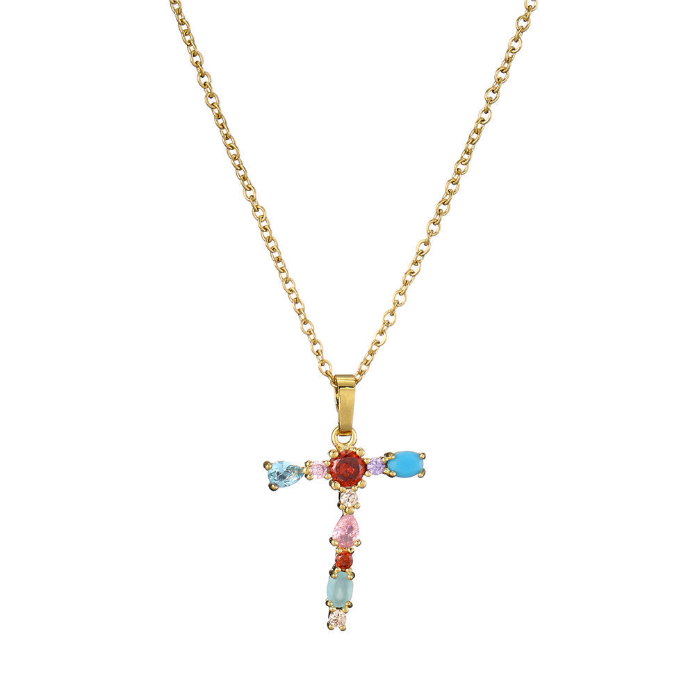 Gold Crystal Initial Pendant Necklace