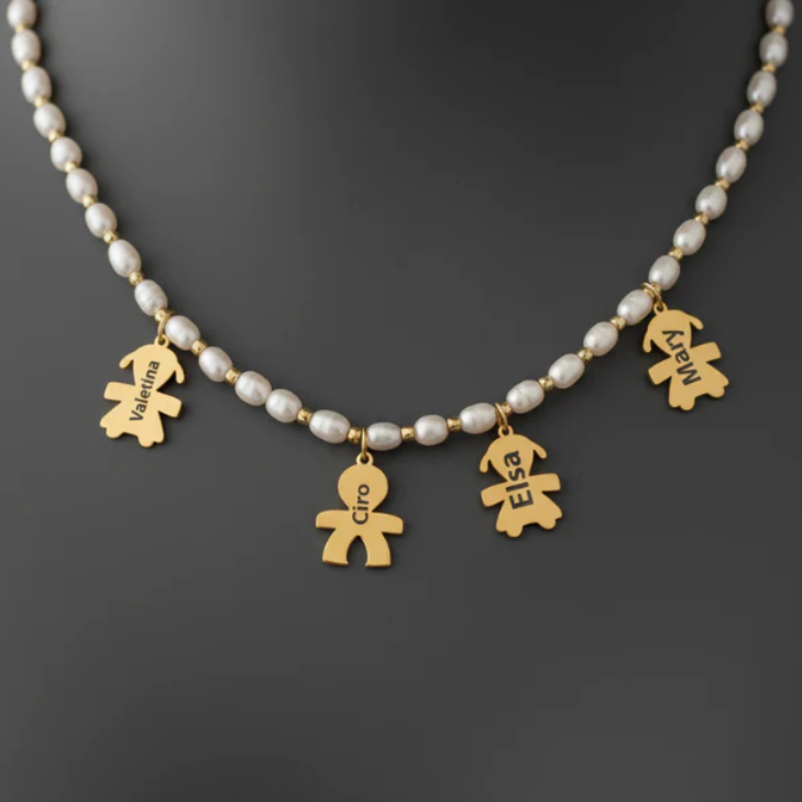 Family Pearl Choker with Personalized Baby Charms
