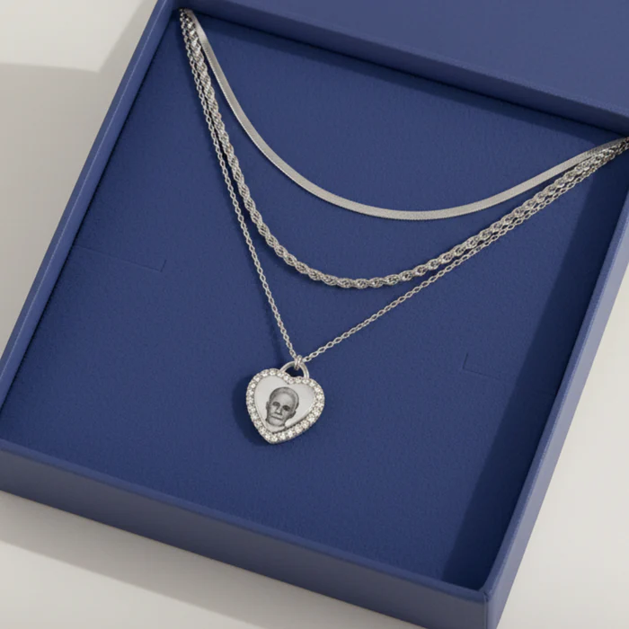 Memory Photo Engraved Heart Necklace