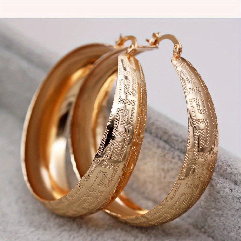 Textured Greek Key Hoop Earrings