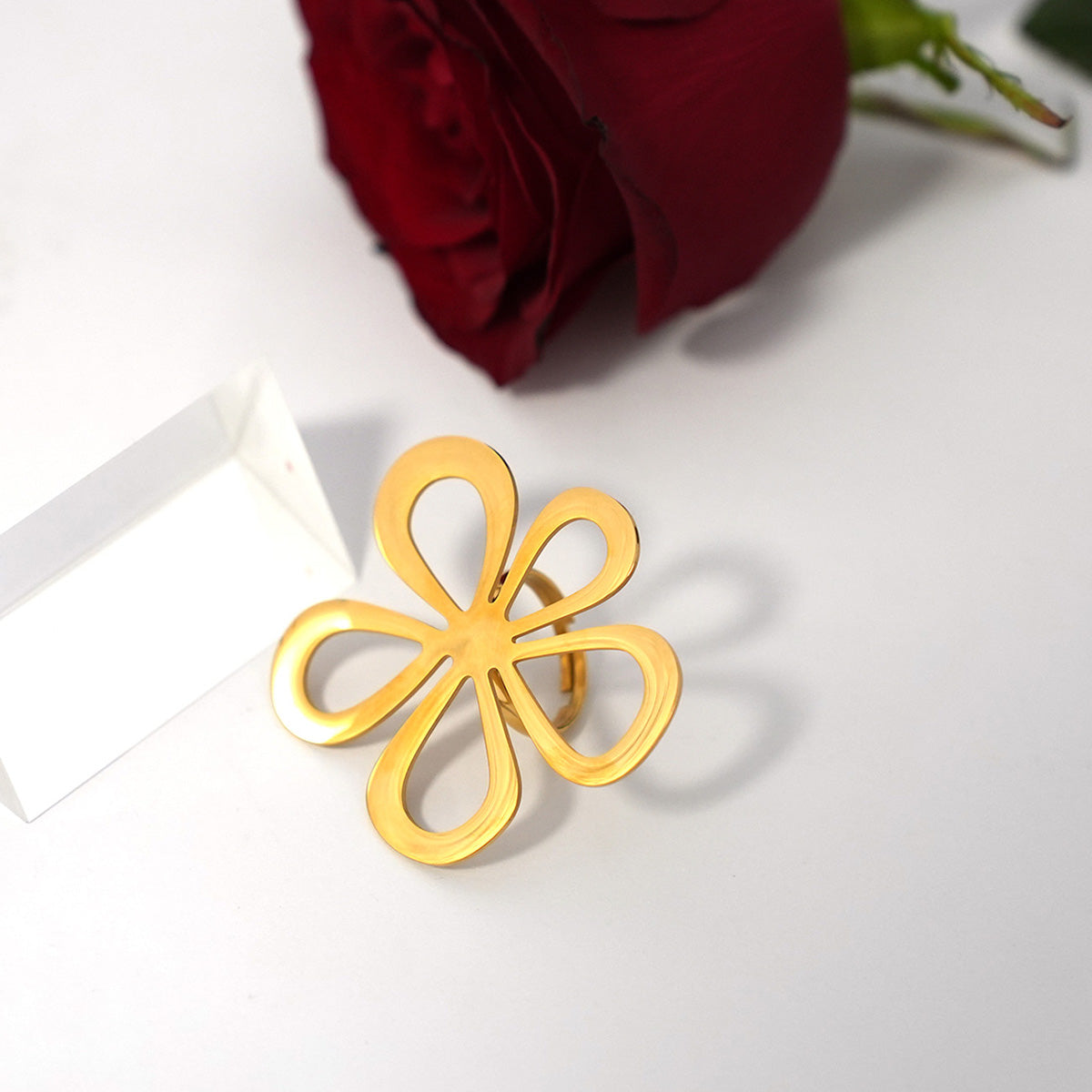 Hollow Flower Stainless Steel Ring