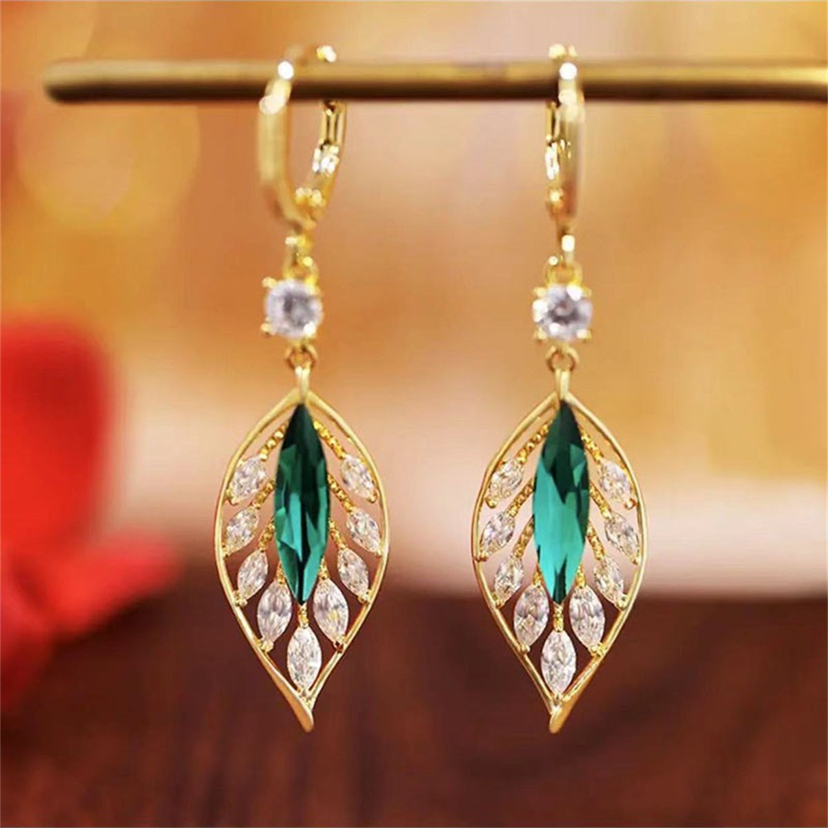 Emerald Leaf Drop Earrings