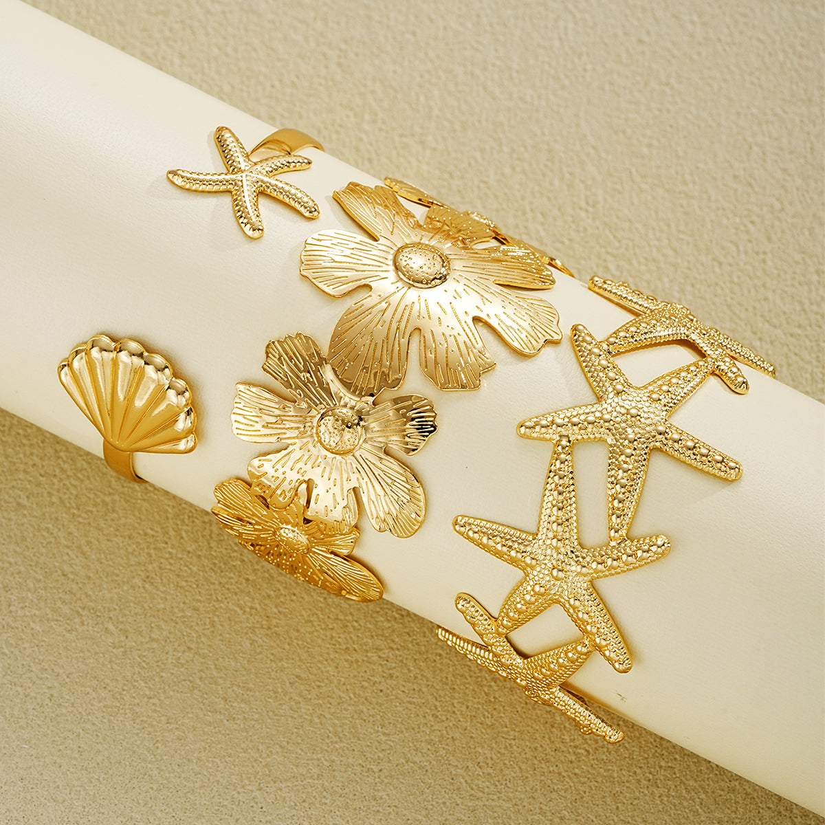5pc Starfish & Floral Statement Cuff Set