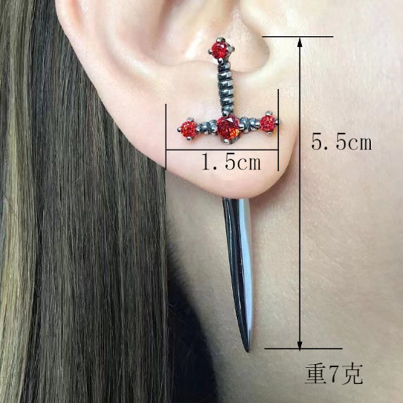 Gem Sword Stud Earrings