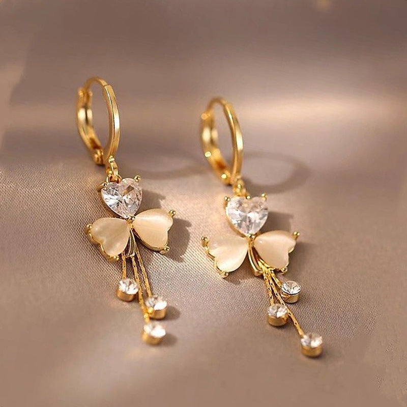 Crystal Heart Butterfly Drop Earrings