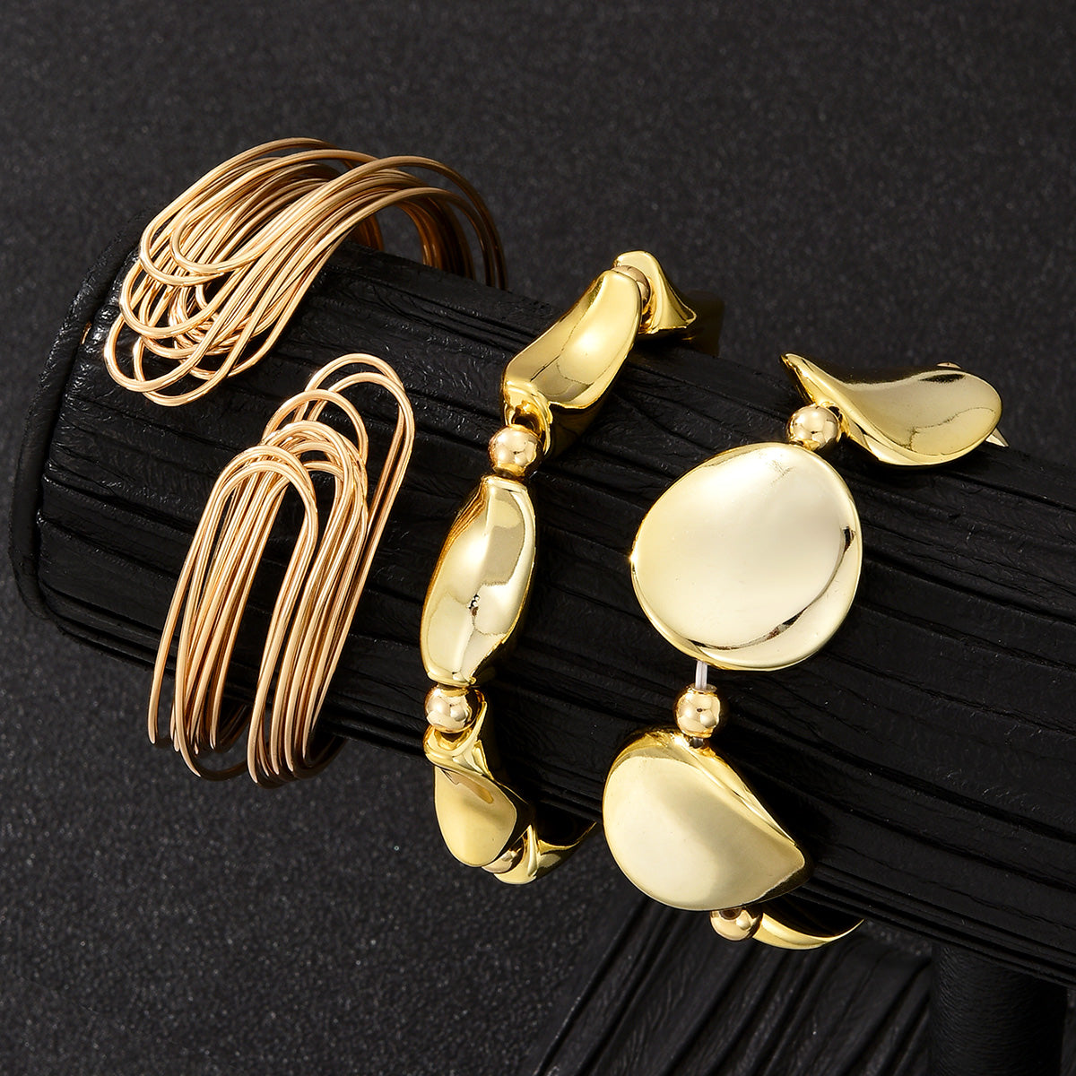 3pc Gold Abstract Bangle Bracelet Set