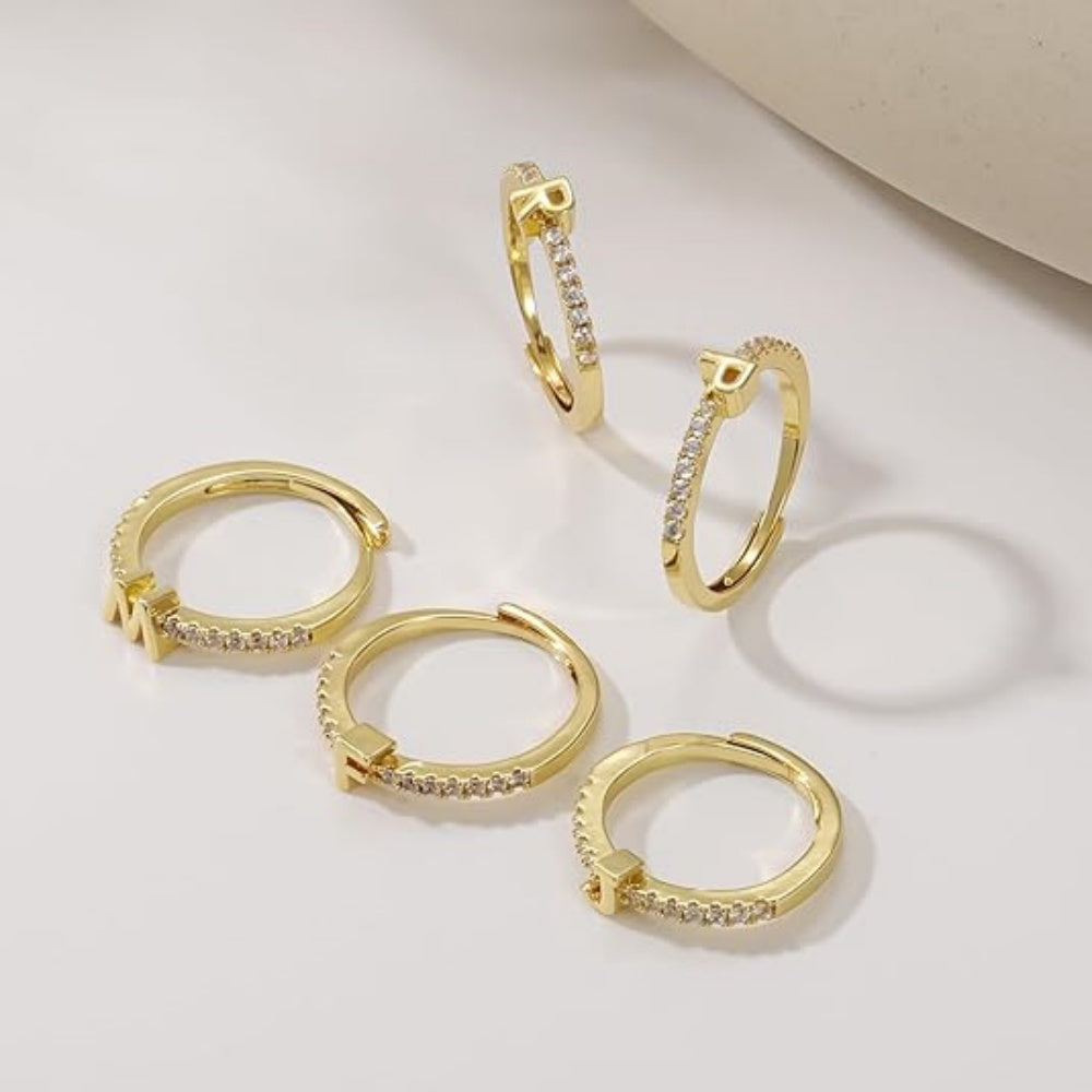 Gold Initial Letter Adjustable Ring