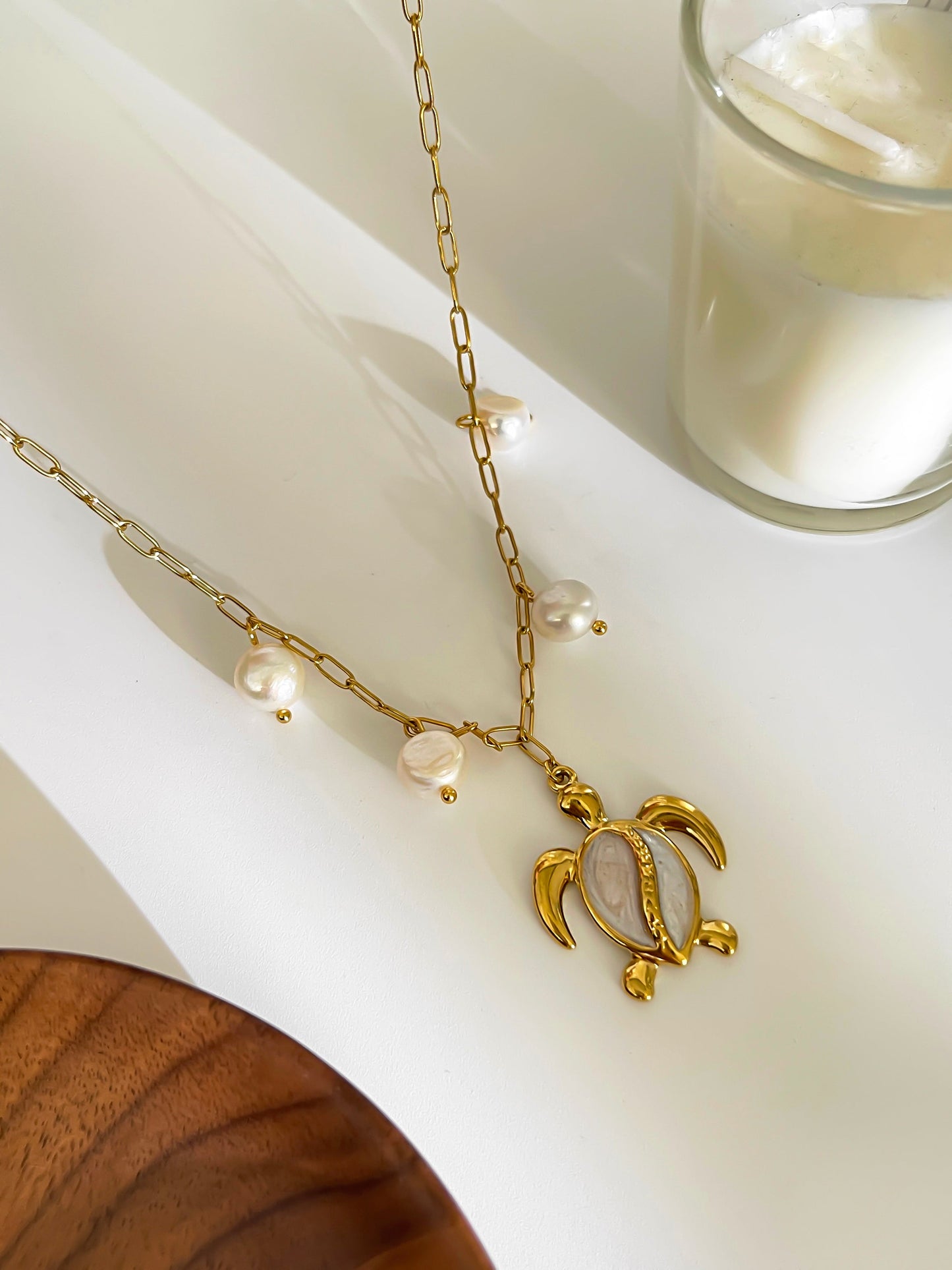 Turtle Pendant Pearl Charm Necklace