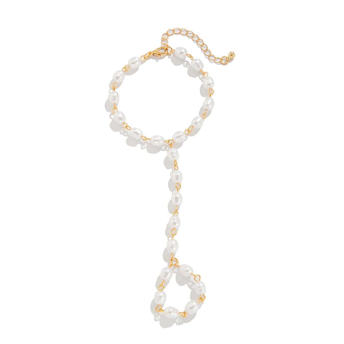 Pearl Beaded Chain Ring Bracelet