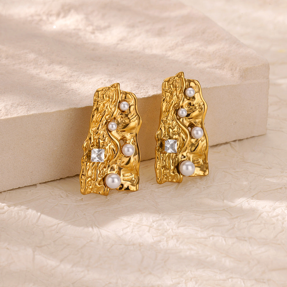 Irregular Gem & Pearl Drop Earrings