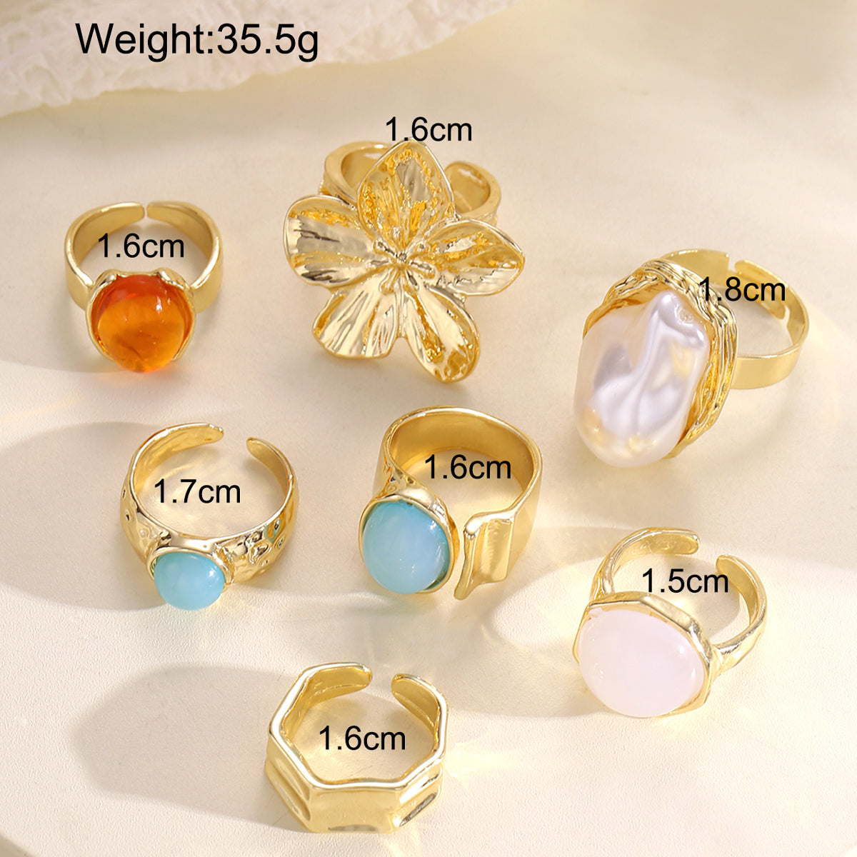 7pc Vintage Acrylic Gemstone Ring Set