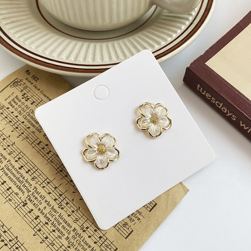White Flower Stud Earrings