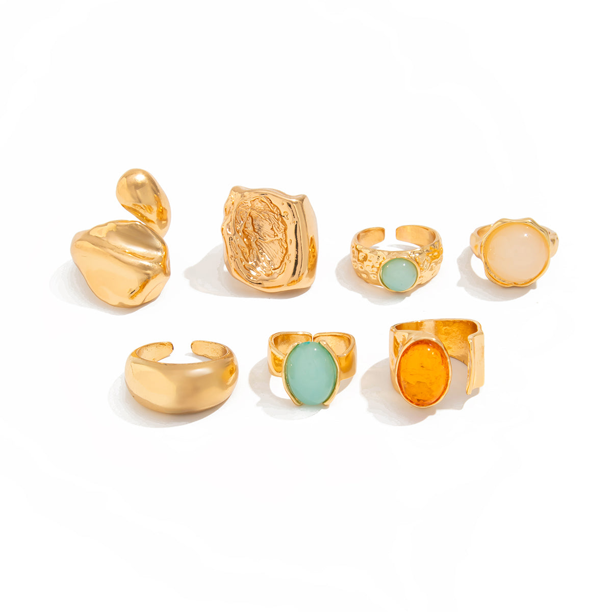 7pc Gold Crystal Geometric Ring Set