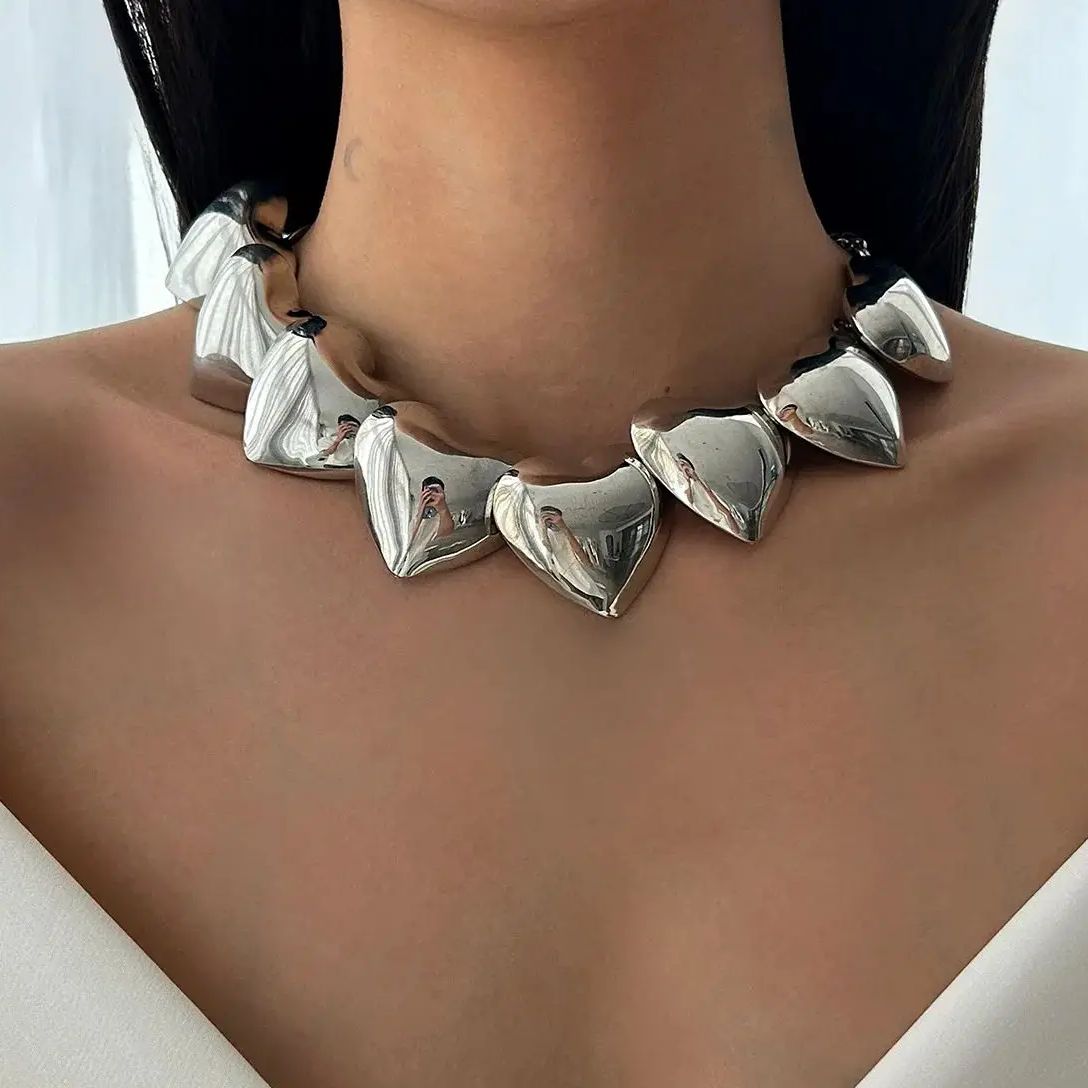 Punk Gold & Silver Heart Choker Necklace