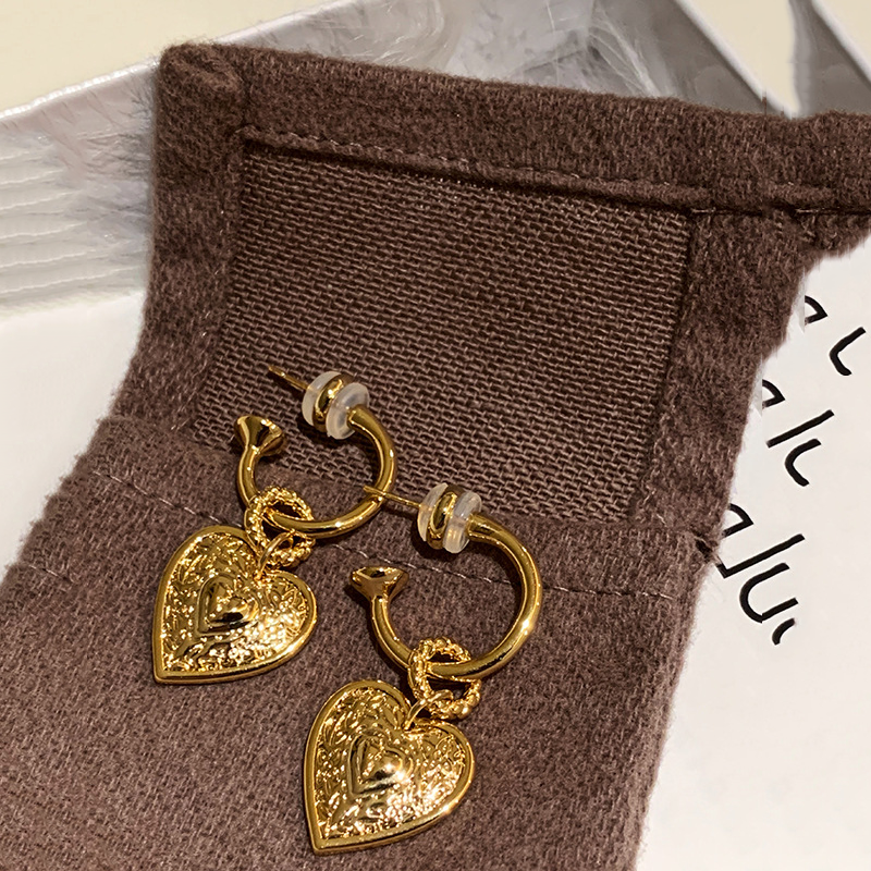 Vintage Embossed Heart Hoop Earrings