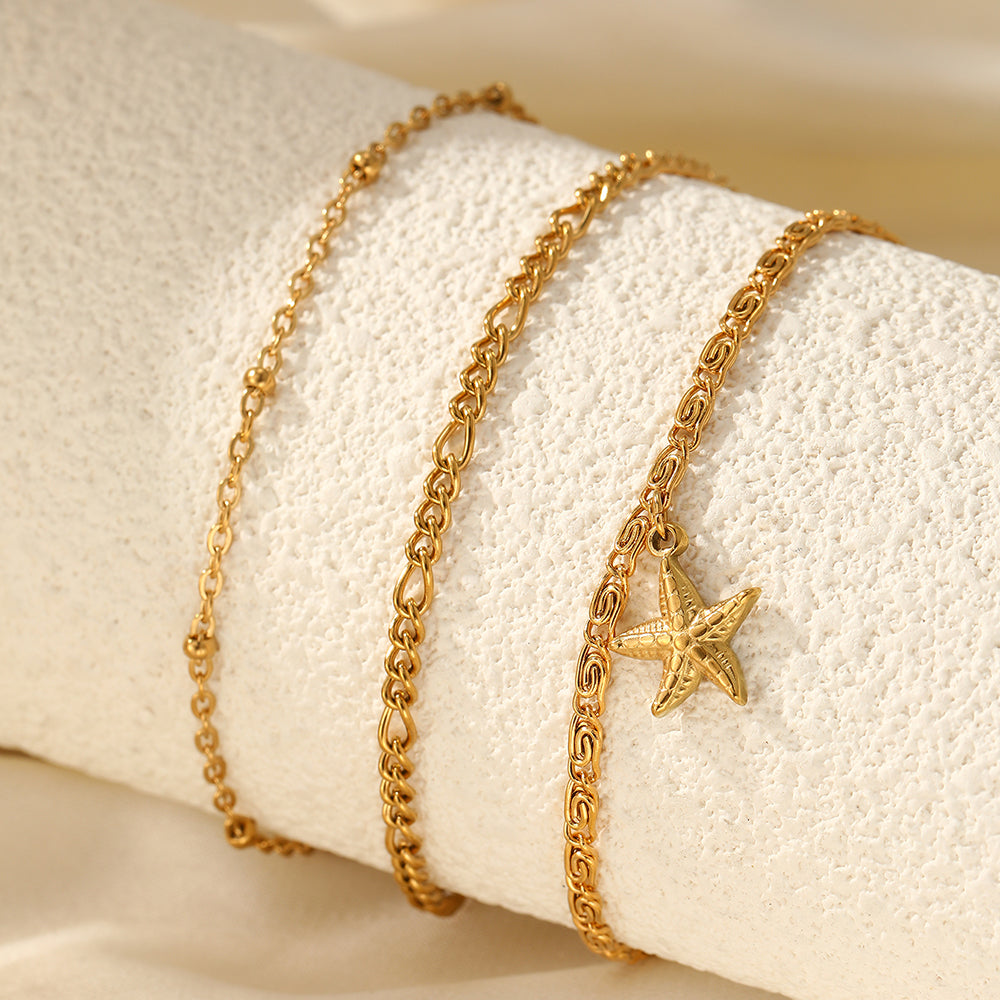 3pc Starfish Charm Anklet Set