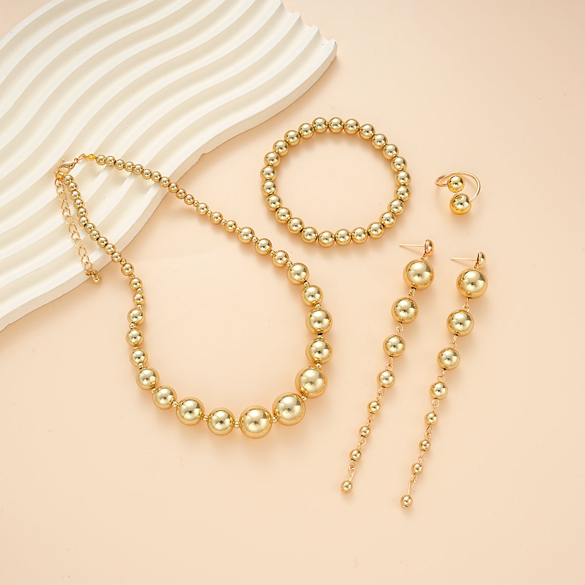 4pc Gold Chunky Beaded Jewelry Set