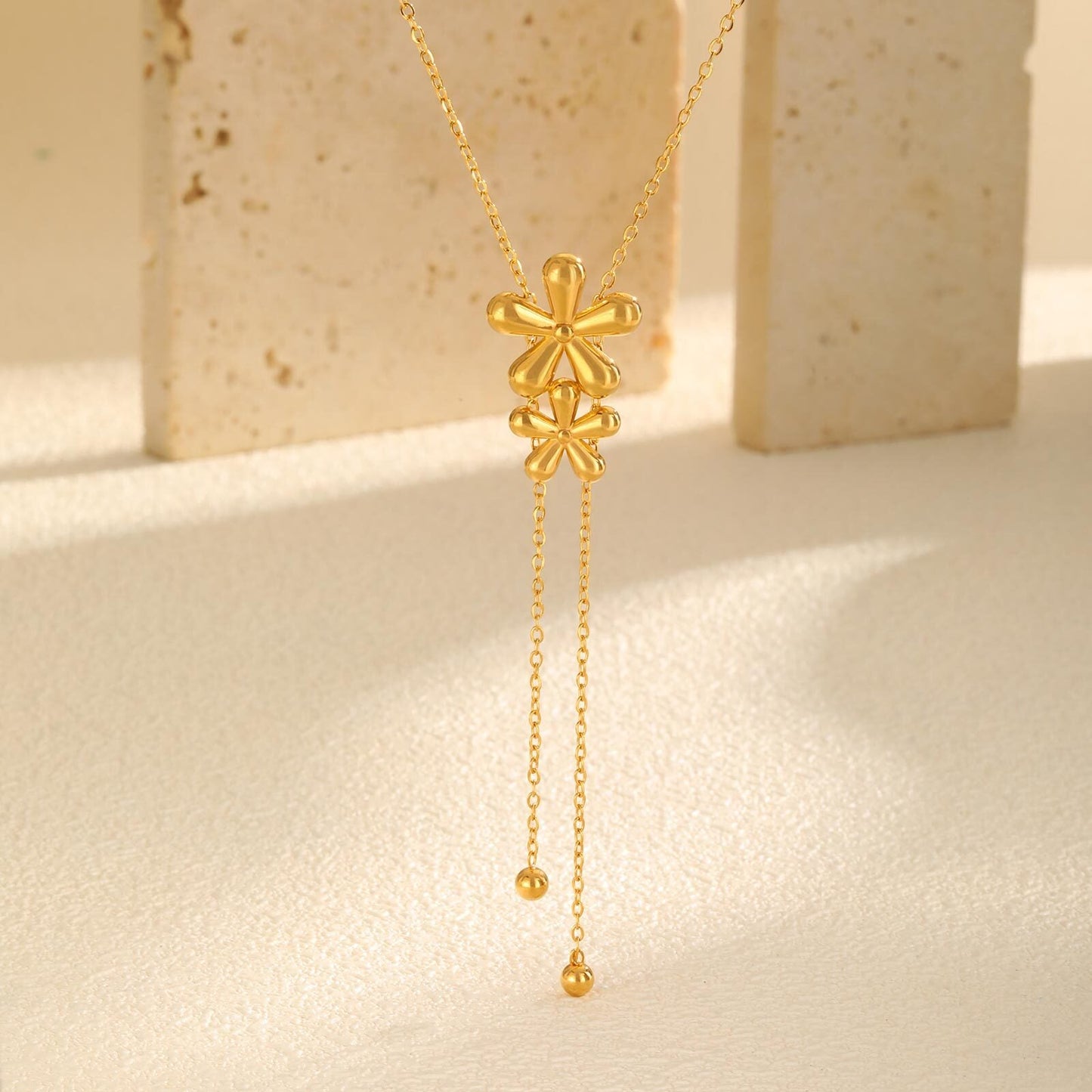 Gold Floral Drop Pendant Necklace