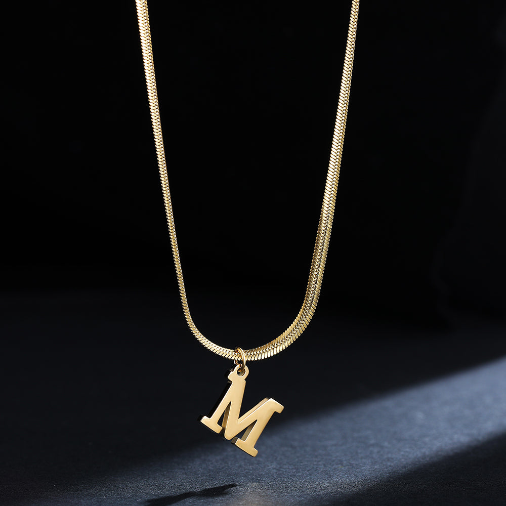 Gold Initial Pendant Snake Chain Necklace