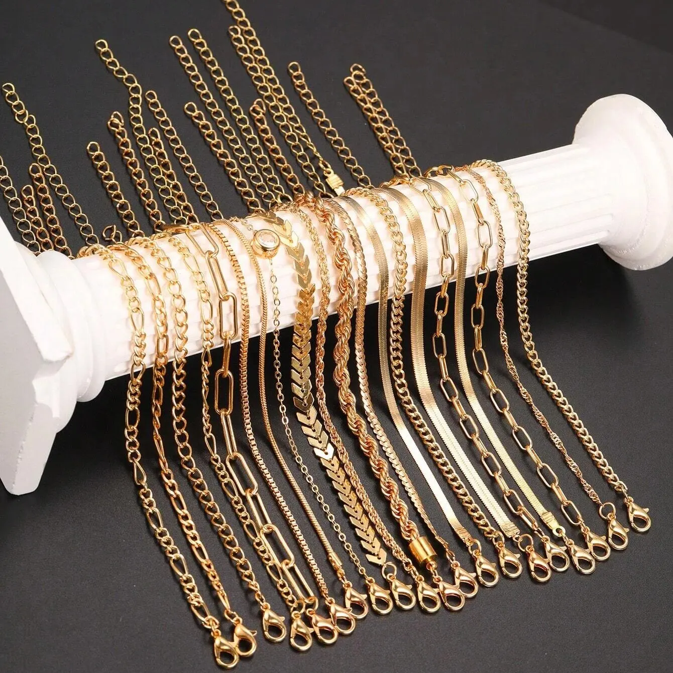 20pc Gold Chain Bracelet Stack