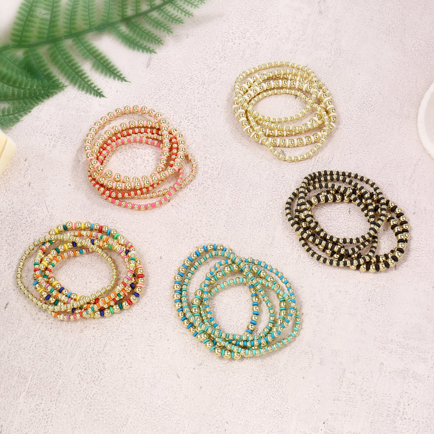 6pc Colorful Beaded Stretch Bracelet Set