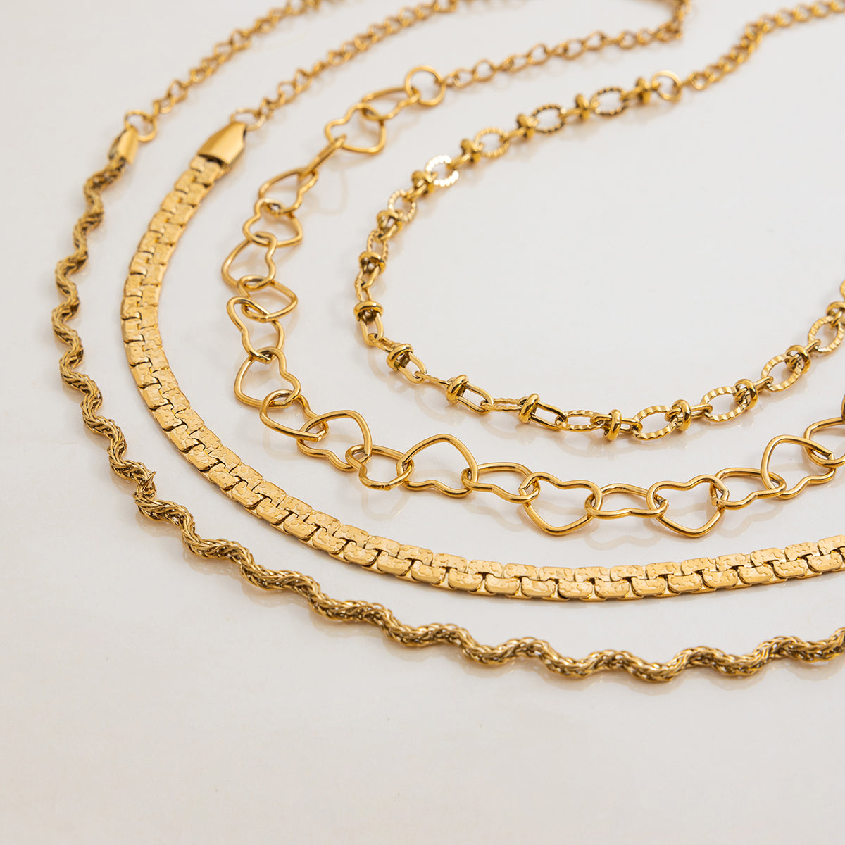 4pc Mixed Texture Chain Bracelet Set