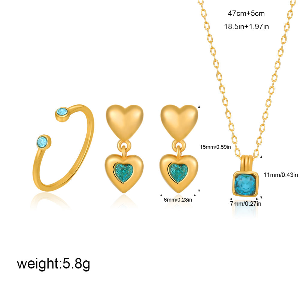 18k Gold Blue Zircon Jewelry Set
