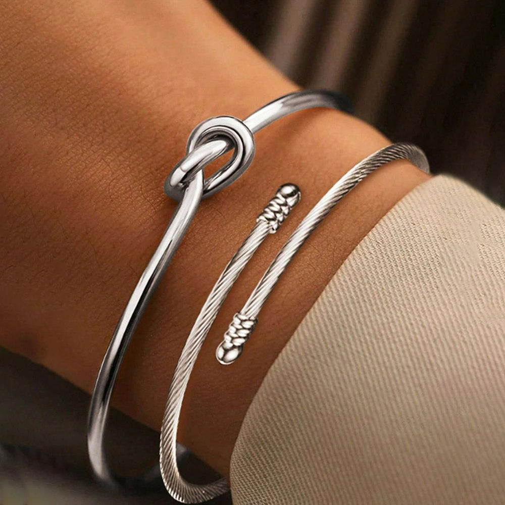 Gold Knot & Cable Cuff Bracelet Set