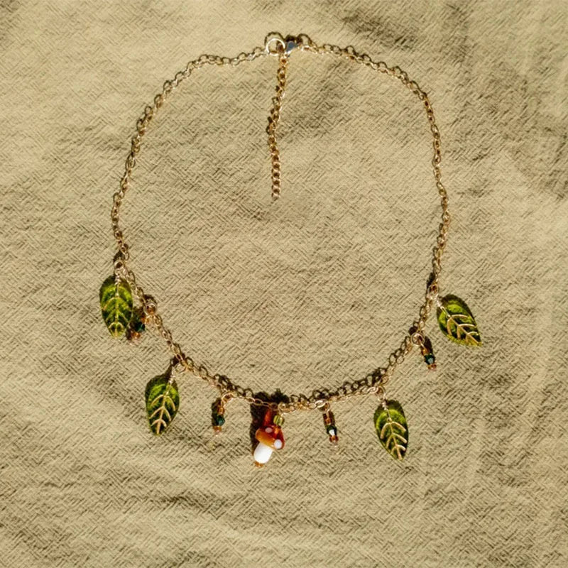 2pc Forest Mushroom Leaf Jewelry Set