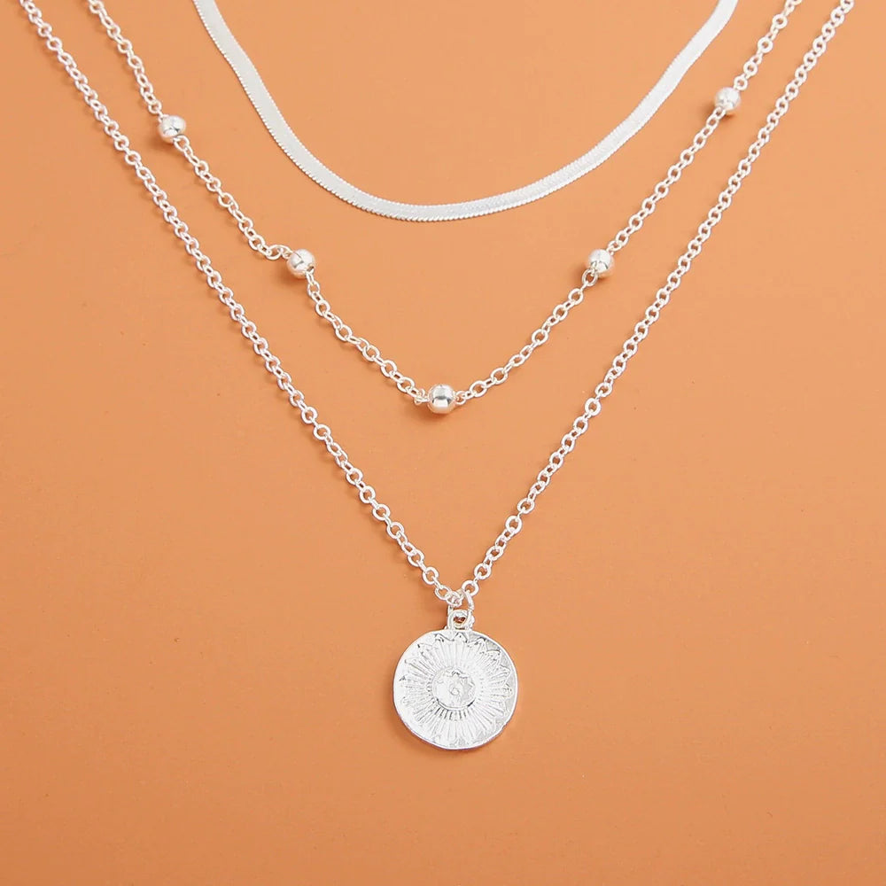 3-Layer Gold Sunflower Pendant Necklace