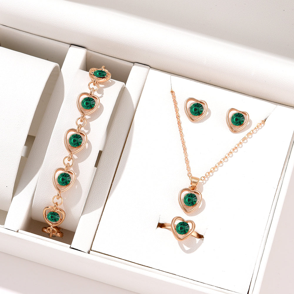 4pc Rose Gold Heart Crystal Jewelry Set