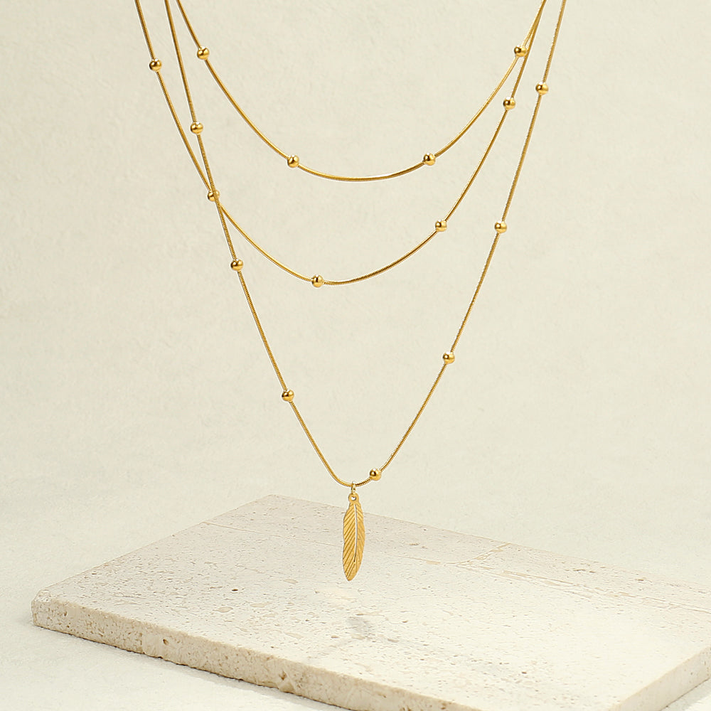 3pc Layered Feather Pendant Necklace Set