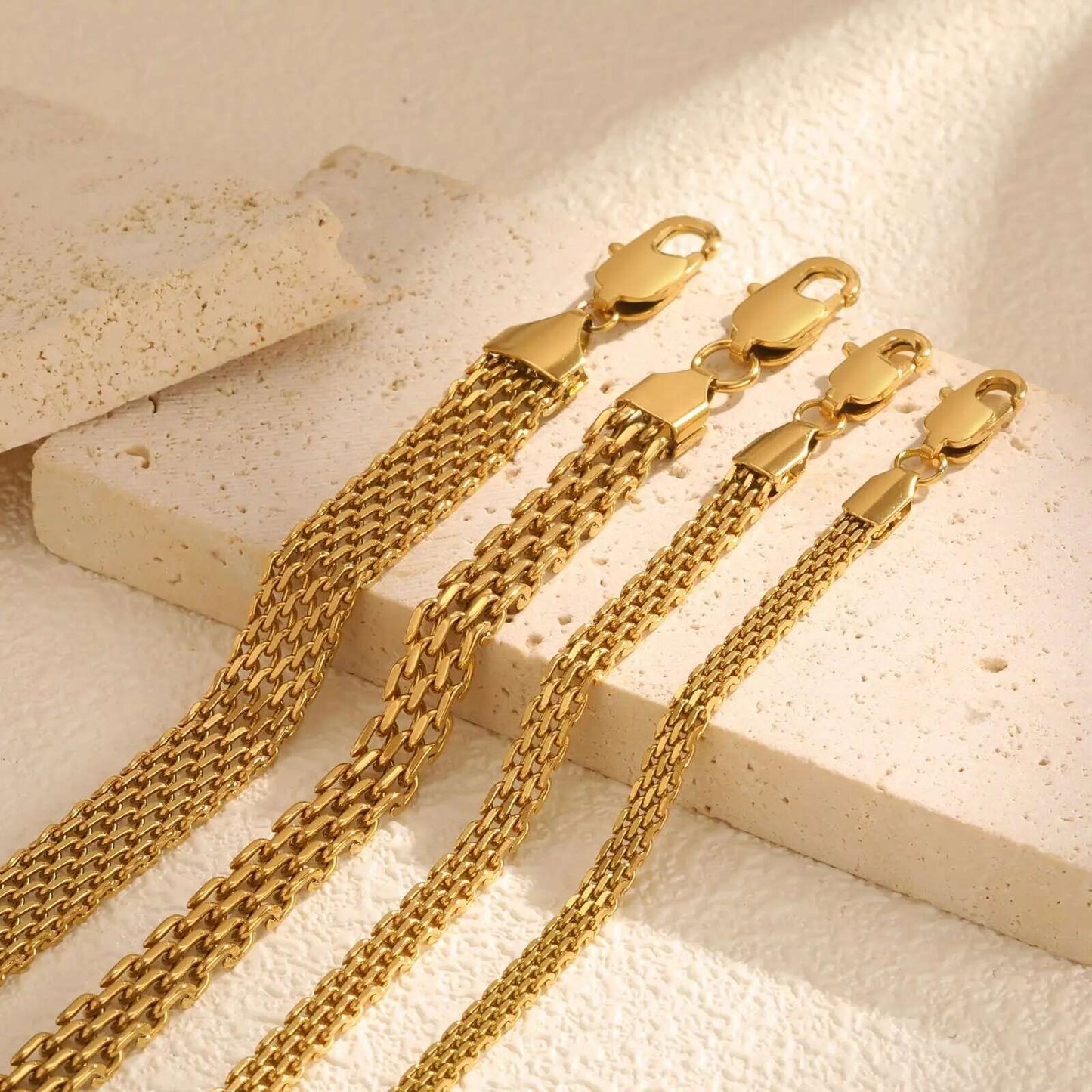 4pc Gold Stainless Steel Chain Bracelet Stack