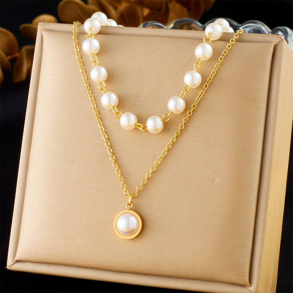 2pc Pearl Bead and Pendant Necklace Set