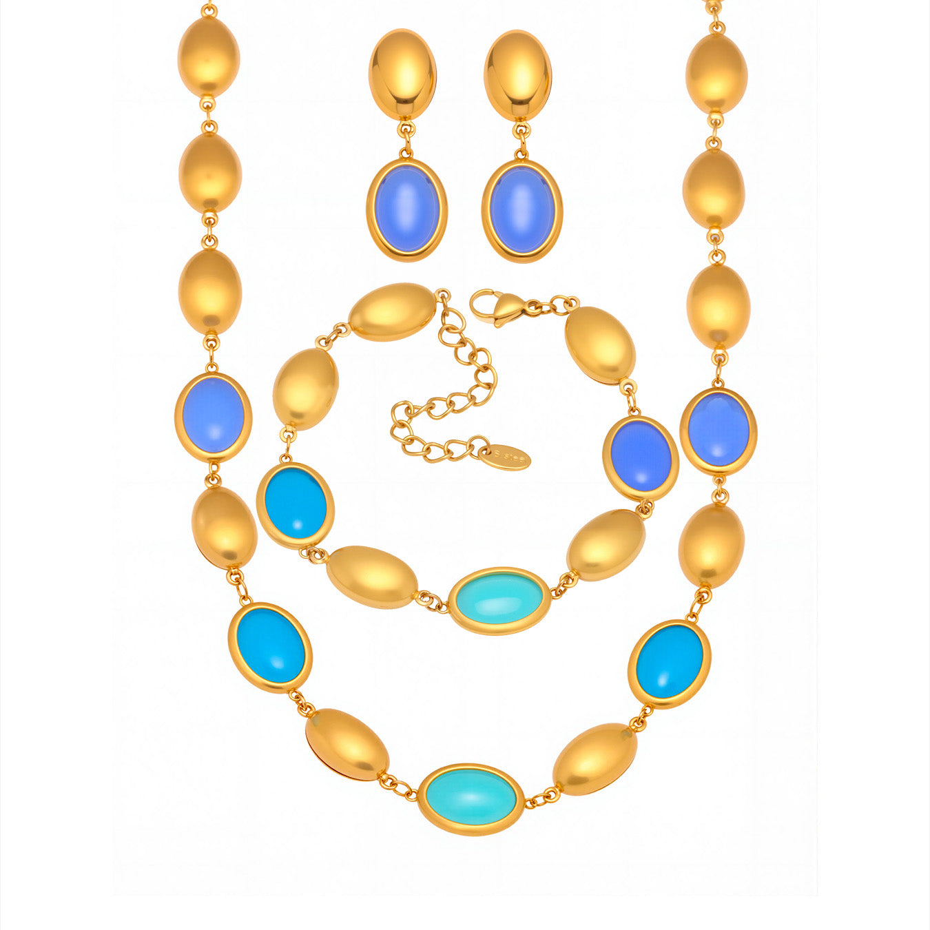 3pc Blue Oval Stone Jewelry Set