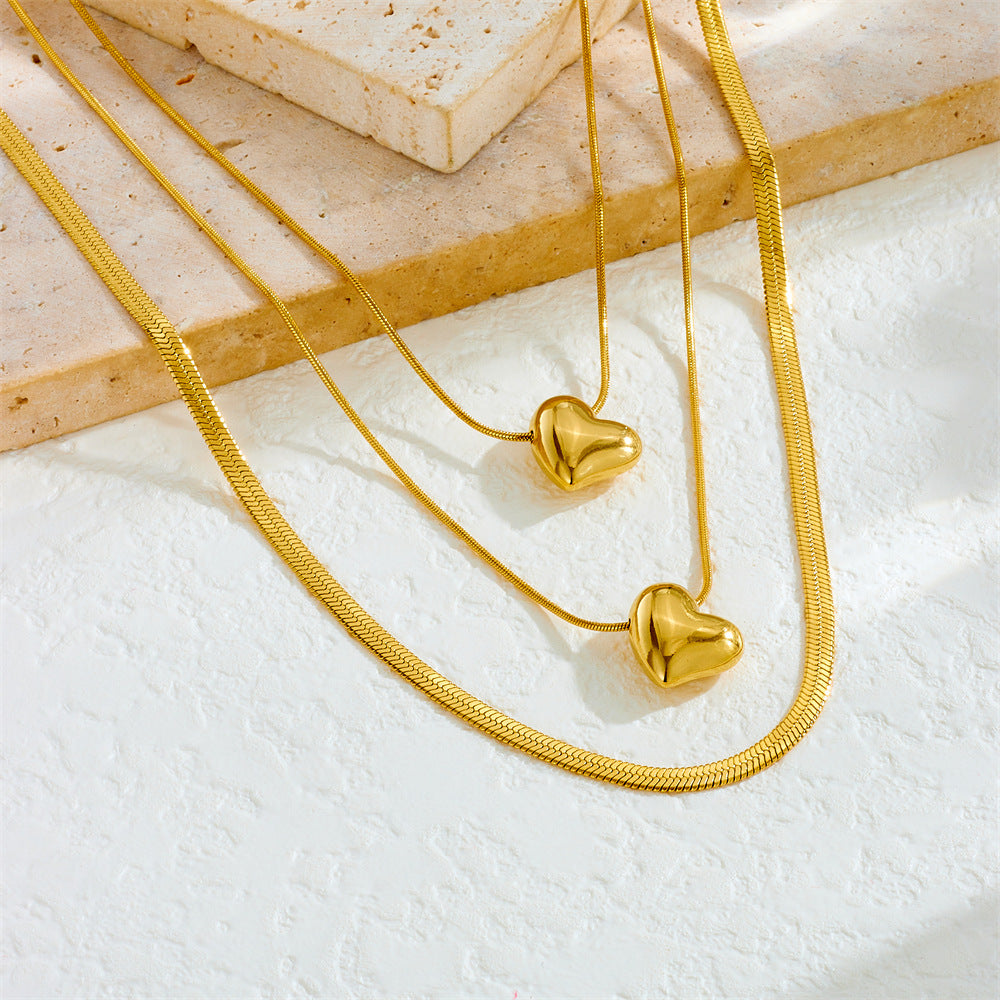 3pc Layered Heart Pendant Necklace Set