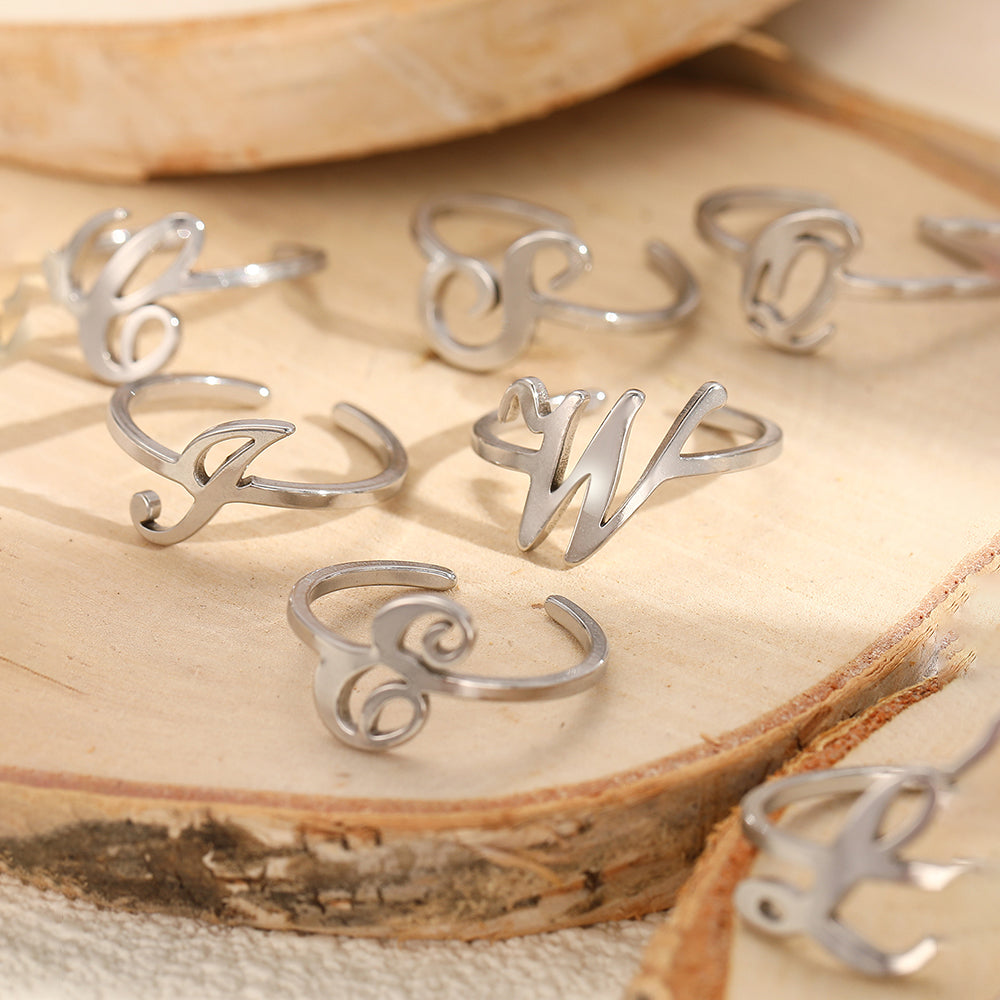 Initial Curved Script Ring