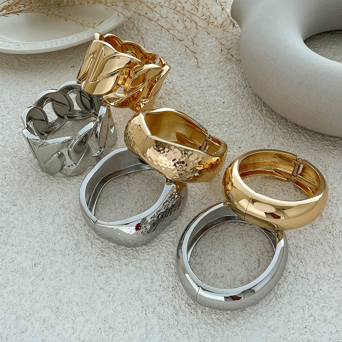 Gold Wide Chain Cuff Bracelet