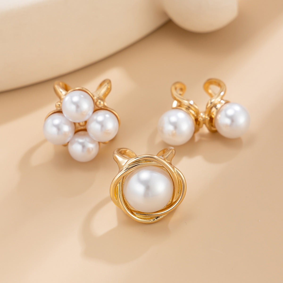 3pc Vintage Gold & Silver Pearl Ring Set