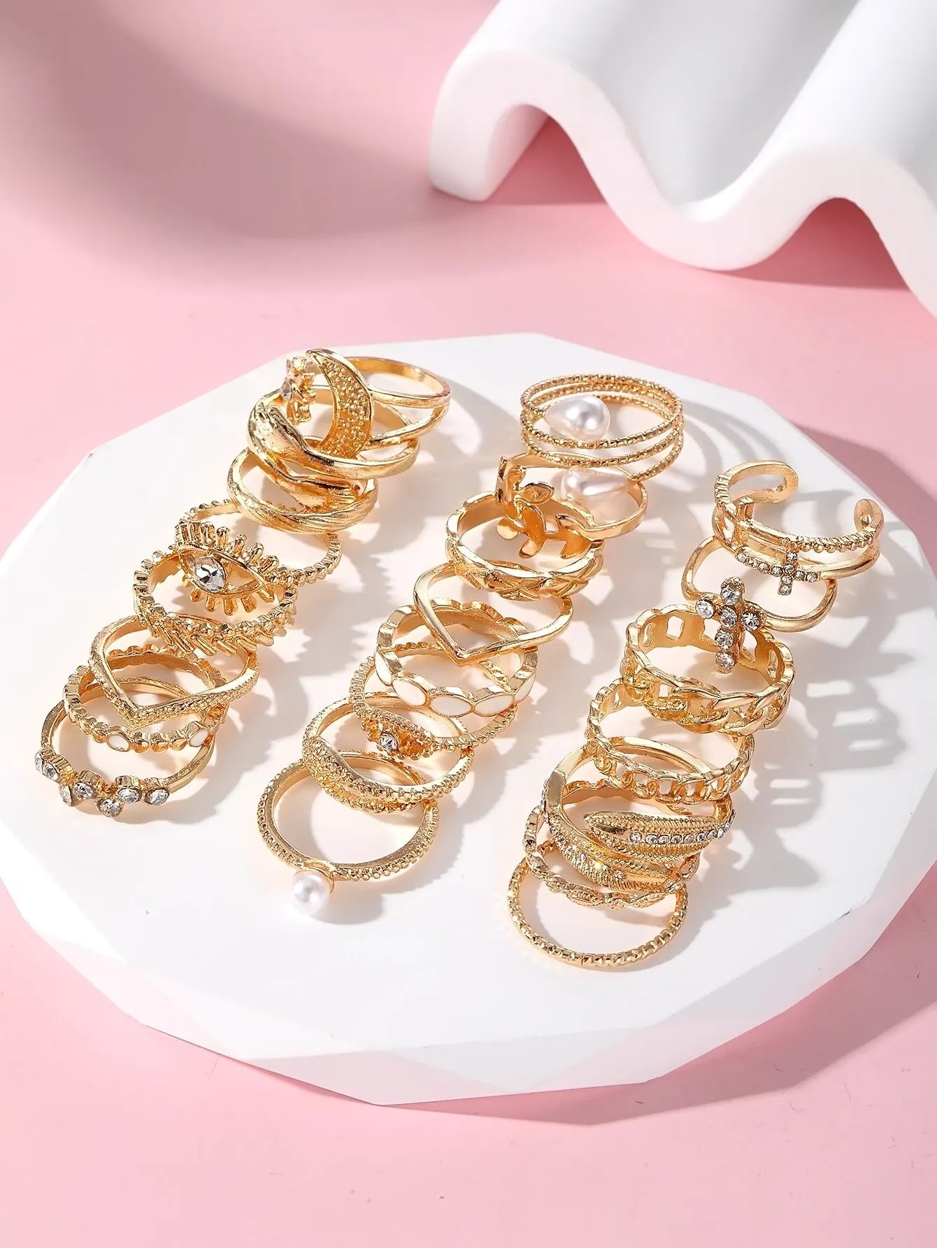 22pc Gold Statement Ring Set