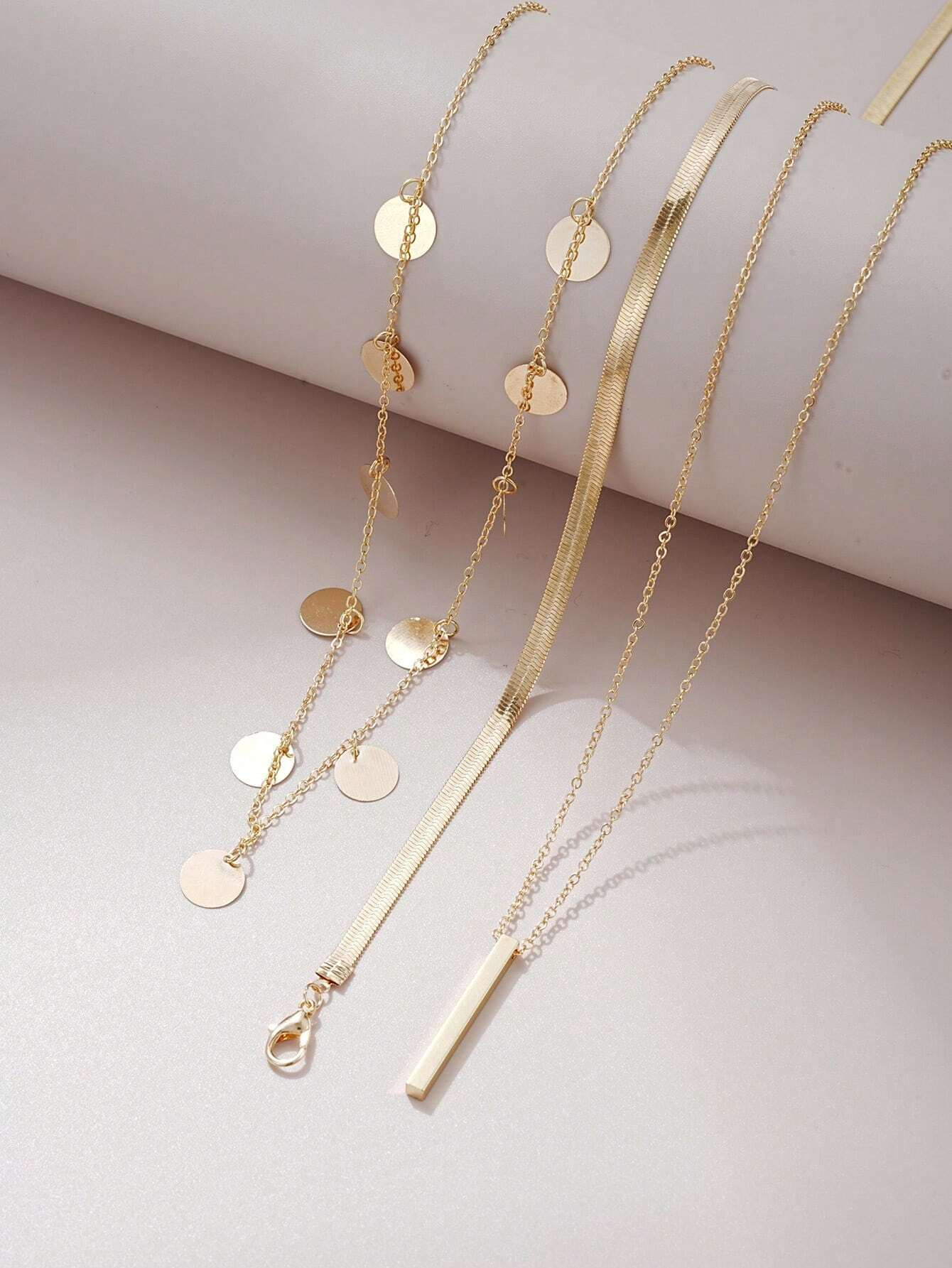 3pc Minimalist Disc & Bar Layered Necklace