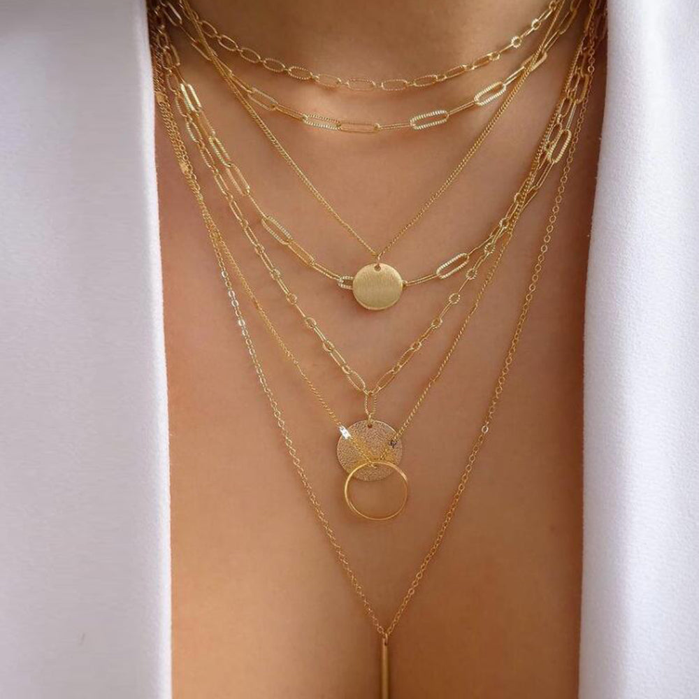 5pc Layered Gold Pendant Necklace Set