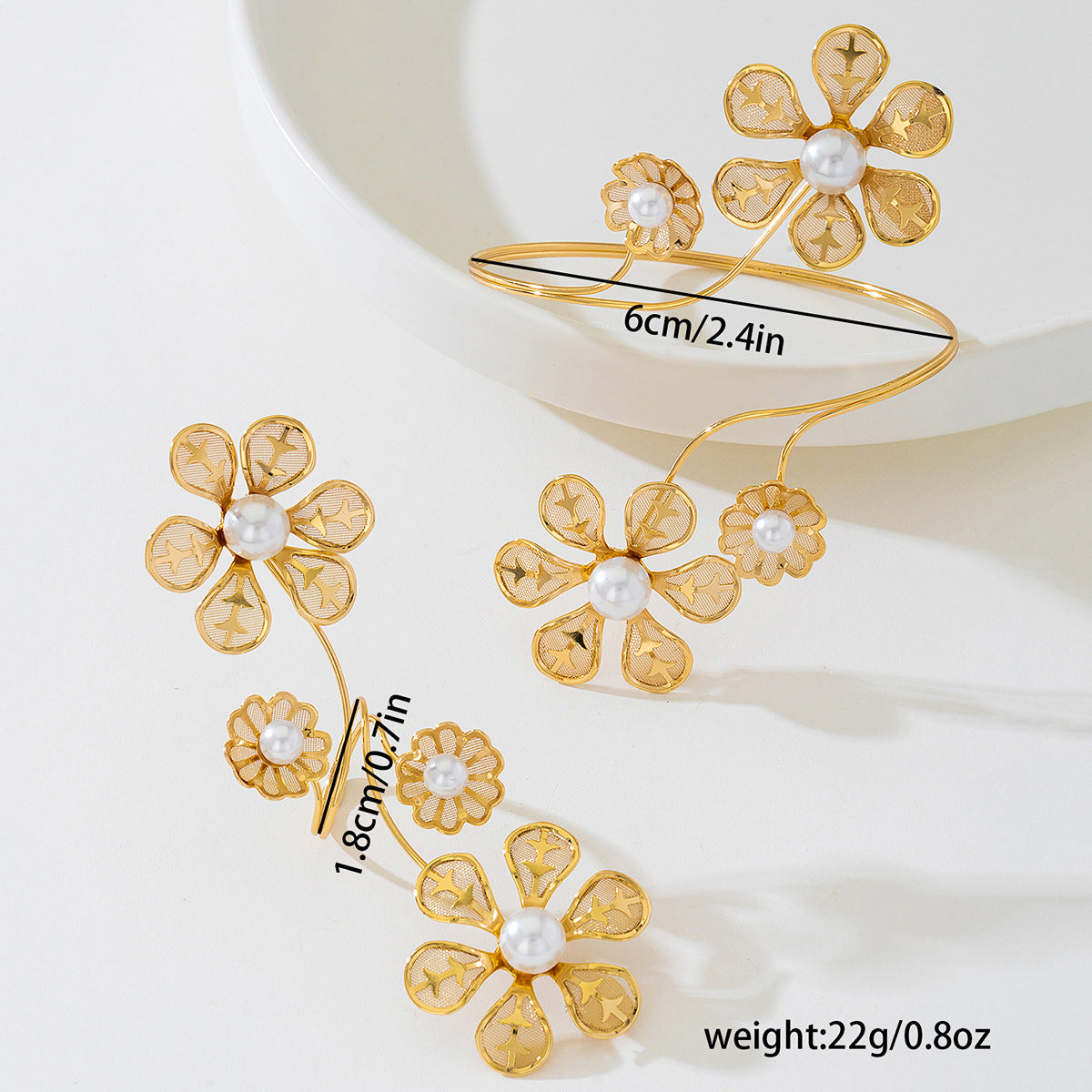 Punk Pearl Flower Bangle & Ring Set