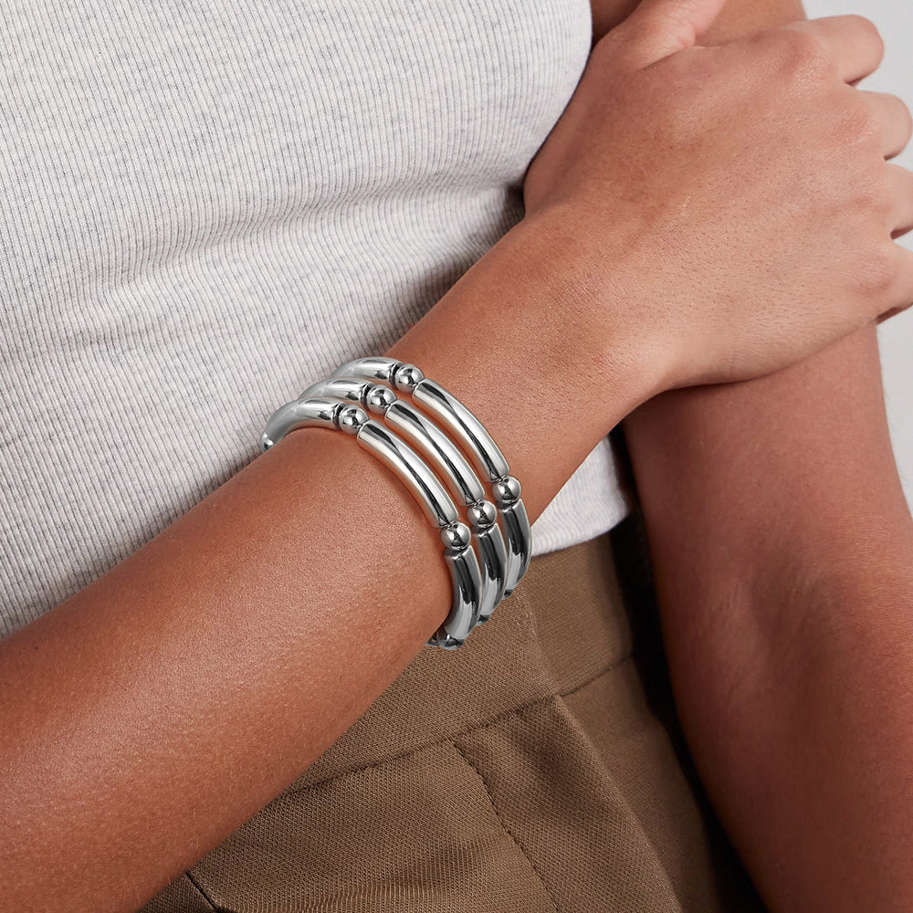 6pc Chunky Tube Cuff Bracelet Set