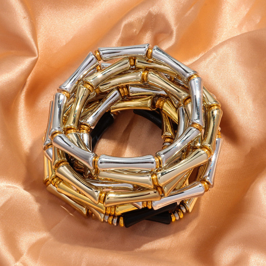 3pcs Gold Bamboo Bangle Bracelet Stack
