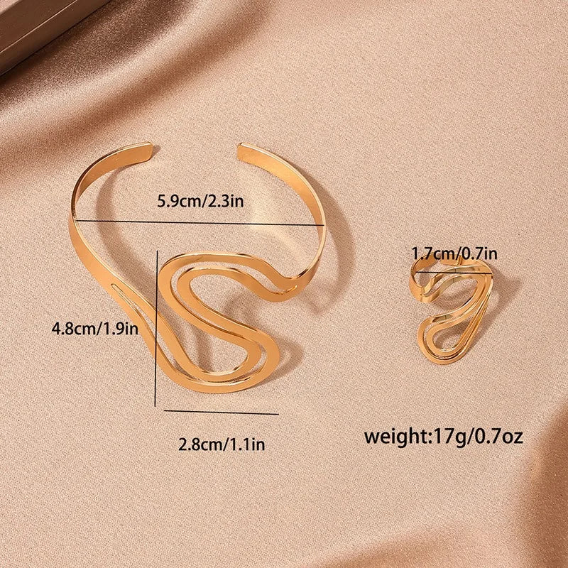 2pc S-Shaped Bracelet Ring Set