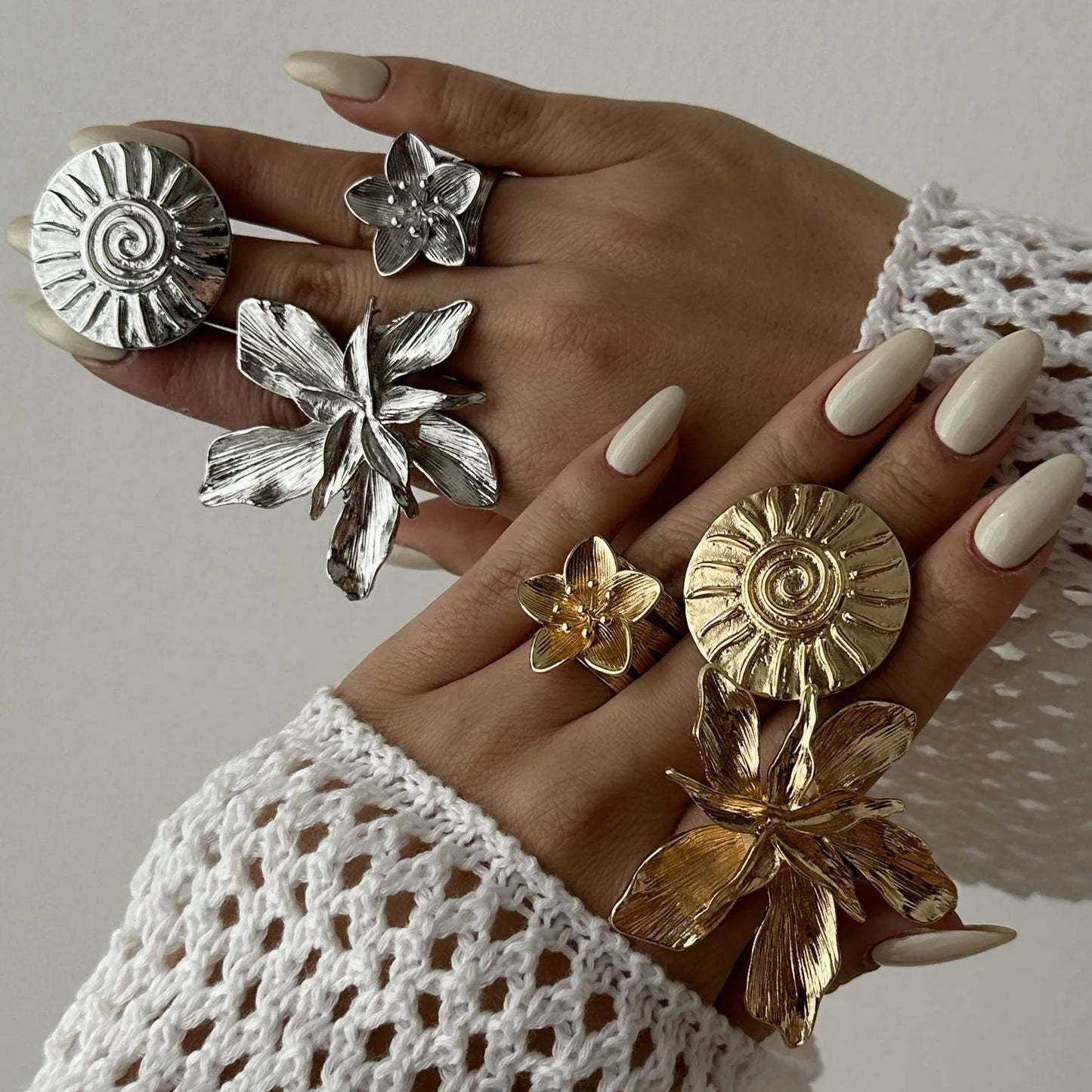 Korean Big Flower Geometric Ring